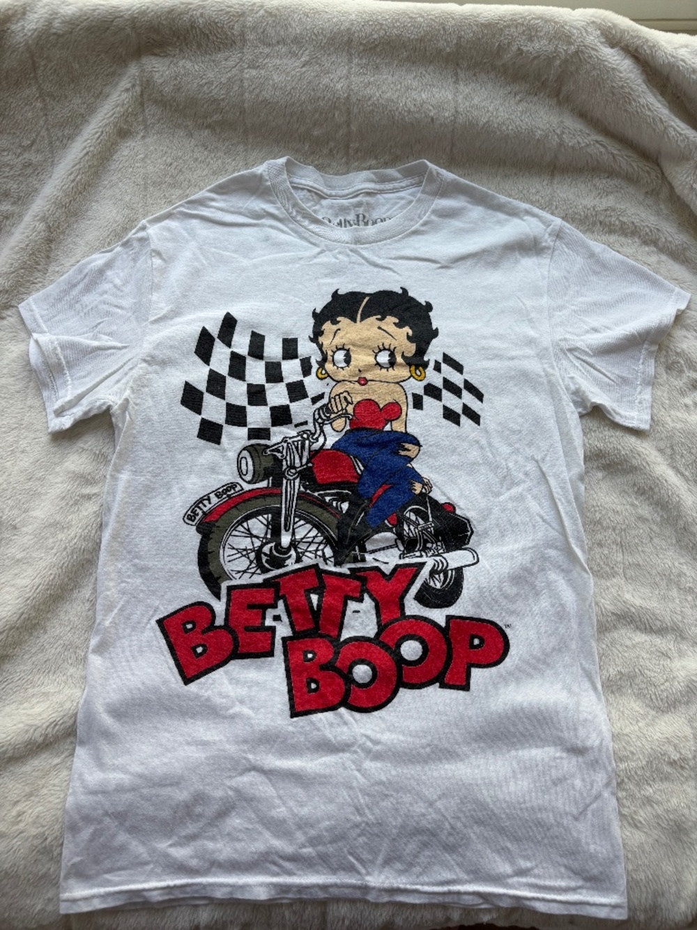 Betty Boop Motorcycle Biker Graphic White T-Shirt Size Small